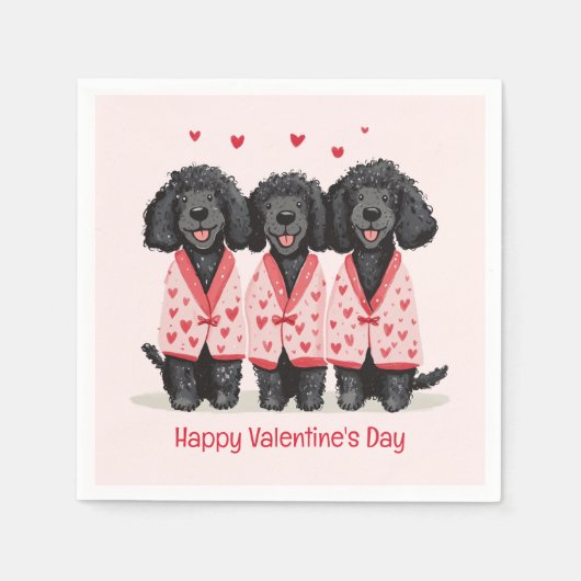 Frohen Valentinstag schwarze Standard Pudel Hunde Serviette (Vorderseite)