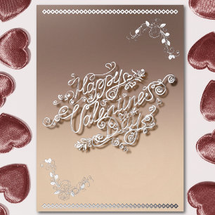 Frohen Valentinstag silberne Kalligrafie und Rosen Folien Feiertagskarte