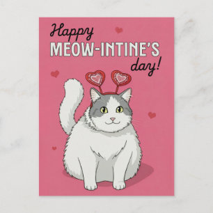 Frohen Valentinstag Süße Katze Mit Herz-Haarschlei Postkarte