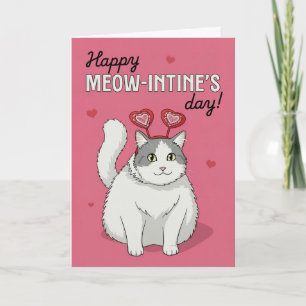 Frohen Valentinstag Süße Katze Mit Herz-Kopfband Feiertagskarte