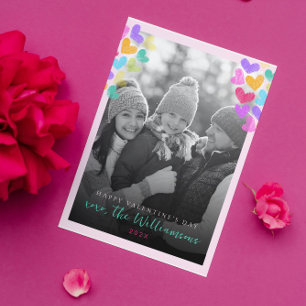 Frohen Valentinstag Süße Pastell-Herzen Foto Feiertagskarte