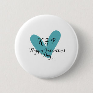 Frohen Valentinstag Türkis Herz Name Buchstabe Button