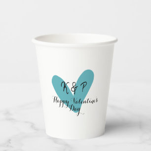 Frohen Valentinstag Türkis Herz Name Buchstabe  Pappbecher
