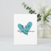 Frohen Valentinstag Türkis Herz Name Buchstabe Postkarte (Stehend Vorderseite)
