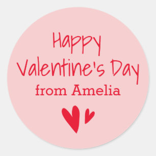 Frohen Valentinstag von individuellem Namen pink r Runder Aufkleber