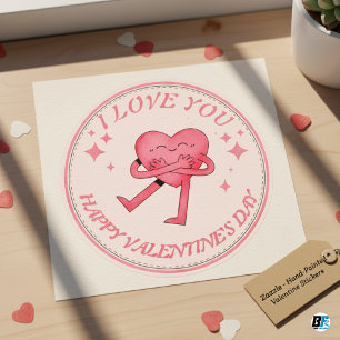 Frohen Valentinstag von Name rosa Satinwirbel Runder Aufkleber