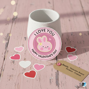Frohen Valentinstag von Name rosa Satinwirbel Runder Aufkleber