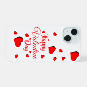Frohen Valentinstag weiß iPhone 15 Hülle (Rückseite (Horizontal))
