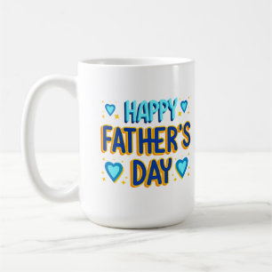 Frohen Vatertag Blaue und goldene Herz-Typografie Kaffeetasse