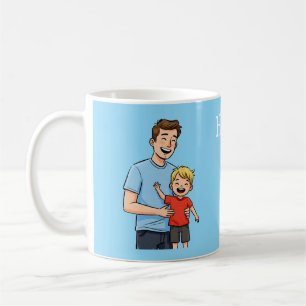 Frohen Vatertag Cartoon-Vater & Sohn Blau Kaffeetasse