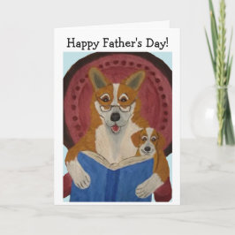 Frohen Vatertag Corgi liest einem Welpen vor Karte