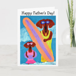 Frohen Vatertag Dachshund Surfer mit Welpe Karte