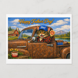 Frohen Vatertag Katzenpapa im alten Pickup-Truck Postkarte