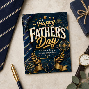 Frohen Vatertag Navy Gold Krawatte Dad Held Liebe Feiertagspostkarte