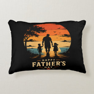 Frohen Vatertag Retro Sonnenuntergang Vater Sohn Dekokissen