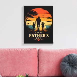 Frohen Vatertag Retro Sonnenuntergang Vater Sohn Leinwanddruck