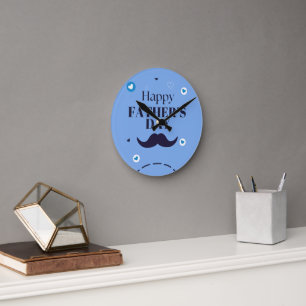 Frohen Vatertag – Schnurrbart- und Herz-Design Runde Wanduhr