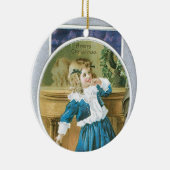 "Frohen Weihnacht-" Mädchen im Blau Keramik Ornament (Rechts)