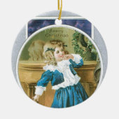 "Frohen Weihnacht-" Mädchen im Blau Keramik Ornament (Vorne)