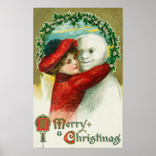 Frohen Weihnachten, die Schneemann-Szene umarmen Poster