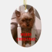 Frohen Yorkie Weihnachten Keramik Ornament (Hinten)