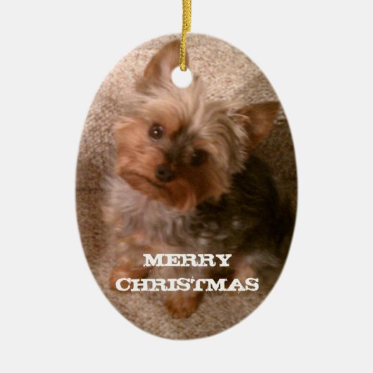 Frohen Yorkie Weihnachten Keramikornament (Vorne)