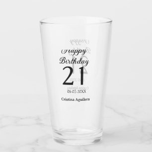 Froher 21. Geburtstag fett gedruckter einfacher Na Glas