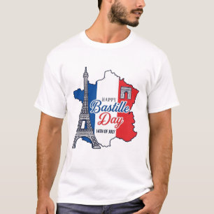 Froher Bastillestag Frankreich Karte Eiffelturm Ve T-Shirt