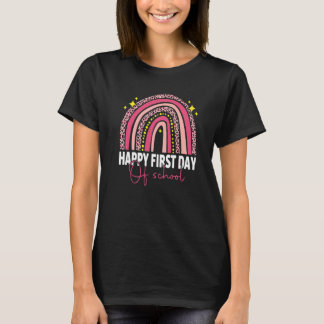 Froher erster Schultag Regenbogen-Lehrer-Kind Rück T-Shirt