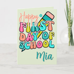 Froher erster Schultag Retro Bleistift Groovy Karte