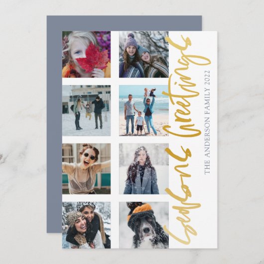 Froher Festtage Gold Script 8 Foto Weihnachten (Vorne/Hinten)