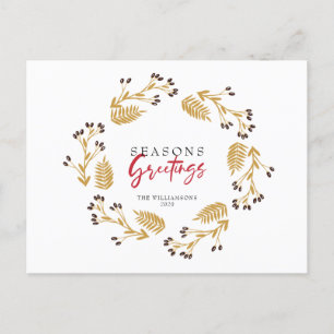 Froher Festtage Gold Wreath Holiday Postkarte