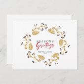Froher Festtage Gold Wreath Holiday Postkarte (Vorne/Hinten)
