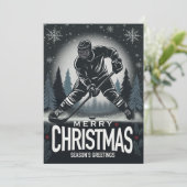 Froher Festtage Hockey Weihnachtskarte Feiertagskarte (Stehend Vorderseite)