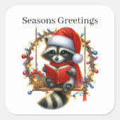 Froher Festtage Raccoon Urlaub Quadratischer Aufkleber (Vorderseite)