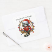 Froher Festtage Raccoon Urlaub Quadratischer Aufkleber (Umschlag)