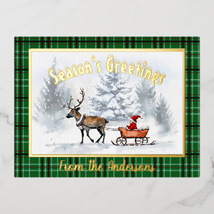 Froher Festtage Reindeer Sleigh Folie Einladungspostkarte