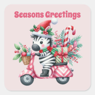Froher Festtage zebra Weihnachten Quadratischer Aufkleber