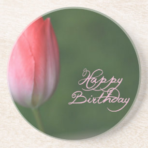 froher Geburtstag rote Tulpenblume Sandstein Untersetzer