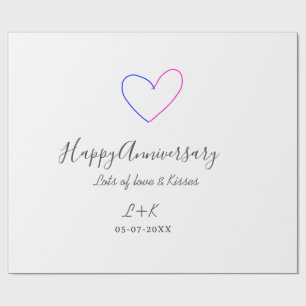 Froher Jahrestag rosa blaues Herz Name Datum einfa Geschenkpapier