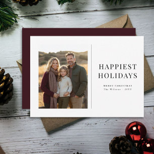 Froher Urlaub Familie Foto Weihnachtsfest Maroon Feiertagskarte