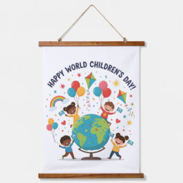 Froher Weltkindertag Holz Oberste Wand Wandteppich Mit Holzrahmen
