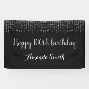Frohes 100. Geburtstagsbanner.Black Silver Glitzer Banner
