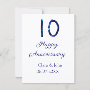 Frohes 10. Jubiläum blaues Glitter Name Datum Postkarte
