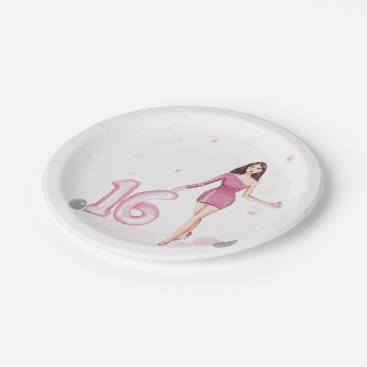 Frohes 16 . Geburtstag, 16. Geburtstag Pappteller (Schrägansicht)