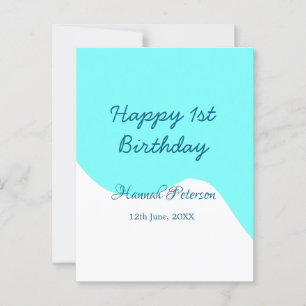 Frohes 1. Geburtstag blau wellig retro Boho Name D Postkarte