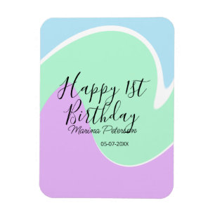 Frohes 1. Geburtstag pink grün blau Acryl Guss Magnet