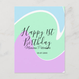 Frohes 1. Geburtstag pink grün blau Acryl Guss  Postkarte