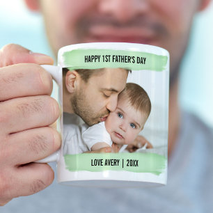 Frohes 1. Vatertag 2 Foto Grüne Pinselstriche Kaffeetasse
