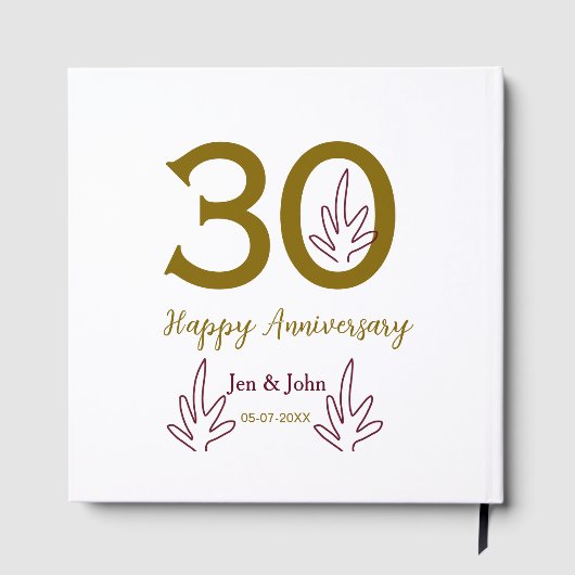 Frohes 30. Jubiläum Name Datum goldenes rotes Blat Gästebuch (Rückseite)